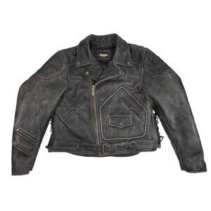 Vtg 90s Easyriders Leather Motorcycle Jacket L Belted Lace Up Moto Armor Biker